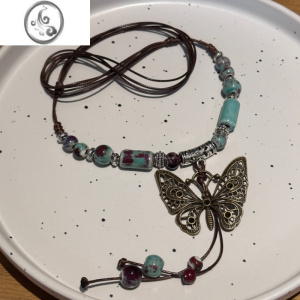 JiMi新中式陶瓷蝴蝶项链女复古民族风小众设计长款毛衣链女生嘻哈配饰 可调52-86厘米新中式陶瓷蝴蝶项链SN69