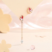 s925银针小狐狸耳环女小众设计不对称流苏耳坠森系ins百搭耳饰送女朋友老婆情人节七夕生日礼物