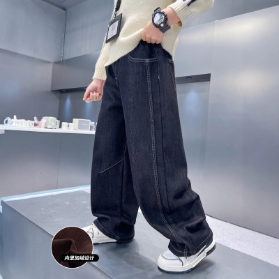 男童加绒裤子新款中大儿童冬季直筒长裤帅气冬装牛仔裤秋冬潮