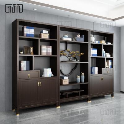 森美人新中式实木书架简约禅意摆件落地博古架自由组合展示架书橱文件柜