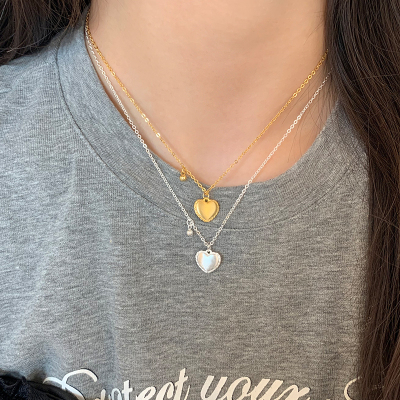 s925纯银拉丝爱心项链女轻奢小众叠戴毛衣链韩系简约百搭配饰送女朋友老婆情人节七夕生日礼物