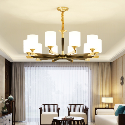 新中式全铜吊灯轻奢大气客厅灯现代简约别墅餐厅加盖防尘防虫灯具