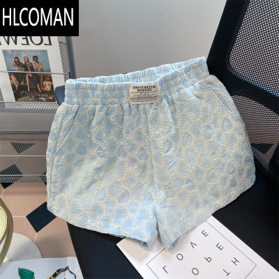 HLCOMAN日系小香风爱心刺绣休闲超短裤男女夏季阔腿高腰辣妹a字热裤ins潮