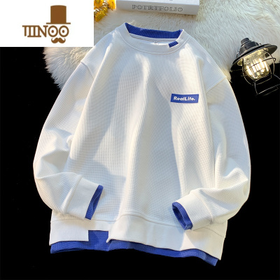 YANXU华夫格中山卫衣男士秋季2023新款圆领长袖上衣款宽松潮牌外套