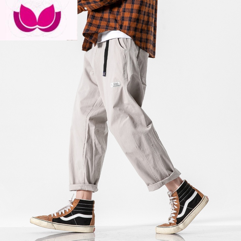 七斓男道夏季男生系带直筒长裤青年潮牌2023宽松休闲学生百搭工装裤