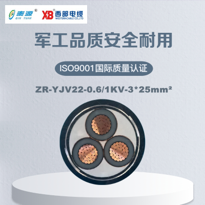 秦源牌 ZR-YJV22-0.6/1KV-3*25mm² 阻燃铜芯低压钢带铠装电力电缆 元/米 定制商品 联系客服