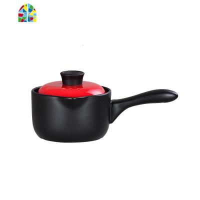 小奶锅陶瓷可高温砂锅家用明火带手柄热奶锅导流口防烫宝宝热粥锅 FENGHOU 1L红色盖奶锅