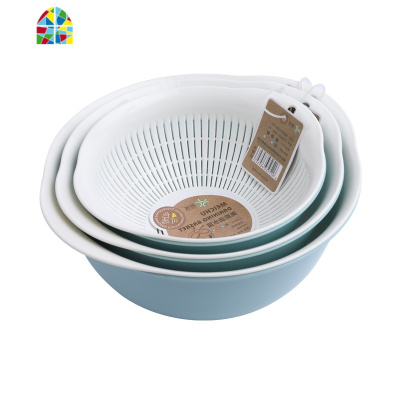 双层塑料洗菜盆洗菜篮厨房家用创意淘米洗水果菜篮子水果盘 FENGHOU 加大绿色六件套[送洗碗海绵]