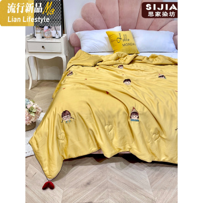 立体爱心色双面天丝夏被刺绣空调被夏凉被芯冰丝单人双人薄被子 三维工匠