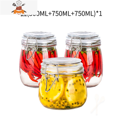 密封罐带盖蜂蜜柠檬百香果玻璃瓶食品保鲜收纳瓶子家用小泡菜罐子 敬平 [劲爆价3件套]圆(550+750+750)*1