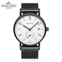 梭伦(SOLLEN)手表男士超薄款时尚休闲潮流男表简约休闲石英表学生皮带防水钢带SL-9045