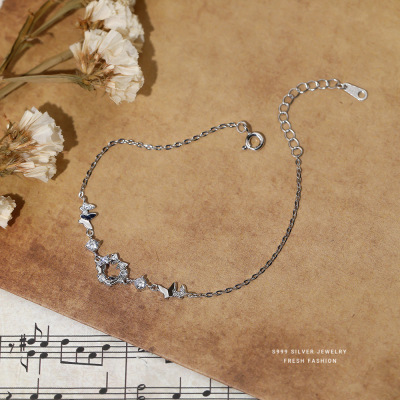 镶钻花环蝴蝶手链女s999纯银送女友闺蜜生日礼物轻奢百搭足银手饰送女朋友老婆情人节七夕生日礼物