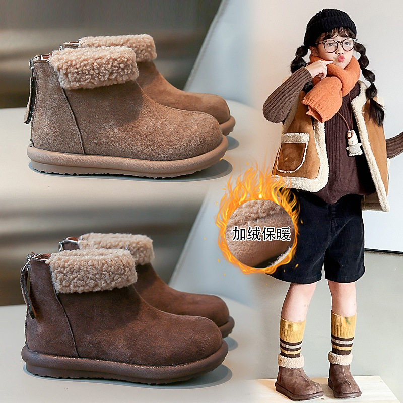 冬季新款儿童棉鞋男童女童时尚短靴学生加绒加厚时尚女孩棉靴