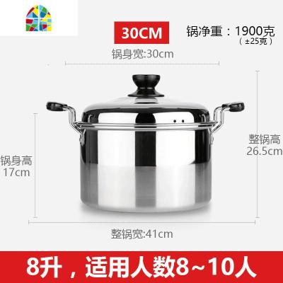 304不锈钢汤锅加厚特厚美式高锅煮面烧水锅电磁炉燃气炉 FENGHOU 特厚款30CM