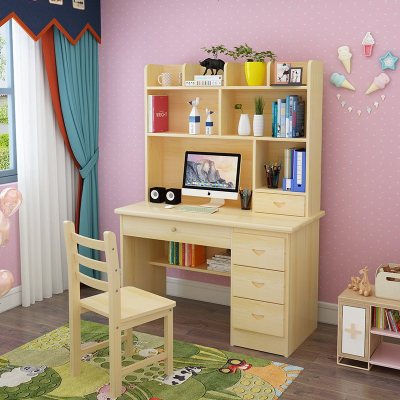实木电脑桌松木学习桌书桌书柜学习桌简约台式家用写字桌