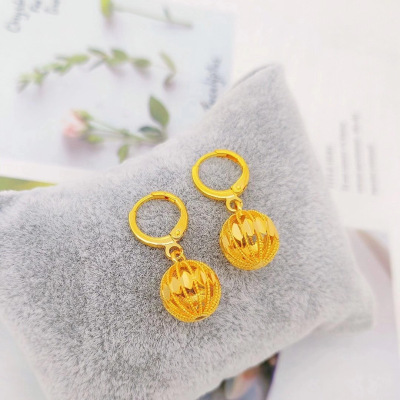 新款仿越南沙金耳环女 24K镀金镂空玲珑绣球耳坠仿黄金色久不掉色送女朋友老婆情人节七夕生日礼物
