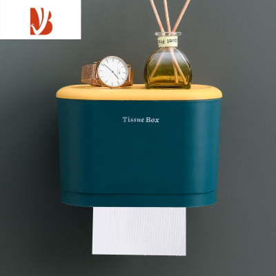 三维工匠卫生间纸巾盒卫生纸置物架厕所卷纸抽纸盒免打孔防水厕纸架挂壁式 小号深蓝