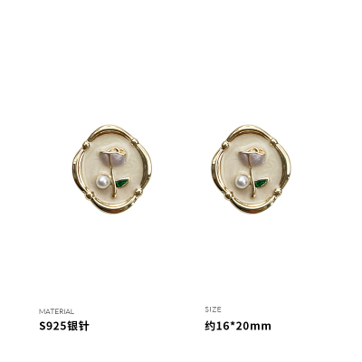 925纯银郁金香花朵银针耳钉女耳环耳饰小众设计ins清新个性送女朋友老婆情人节七夕生日礼物