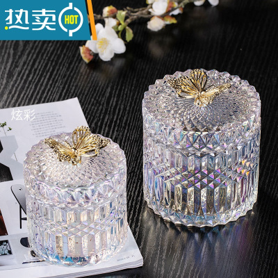 敬平家用玻璃牙签筒牙线收纳盒装饰盒棉签筒创意蝴蝶客厅摆件高颜值大 炫彩蝴蝶牙签筒大小组合