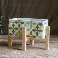 美帮汇氧气系列方体水泥花器花盆花瓶装饰收纳摆件清新艺术风格 E白蜡木架套装,打孔请备注 大