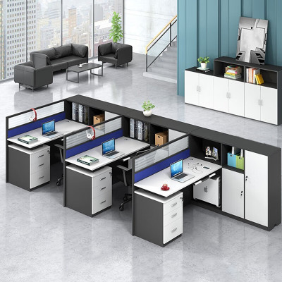 域赢屏风办公桌职员工位电脑桌工作卡座高隔断财务桌 7字型三人位