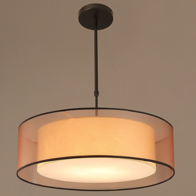 古达现代新中式圆形布艺灯具卧室灯书房客厅餐厅简约风格双层吊灯