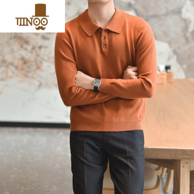 YANXU薄荷绿纯色复古翻领针织衫男士休闲韩版英伦轻熟polo衫毛衣潮