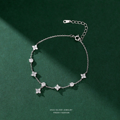 四叶草锆石手链女s925纯银轻奢百搭时尚高级感小众五花手饰批发送女朋友老婆情人节七夕生日礼物