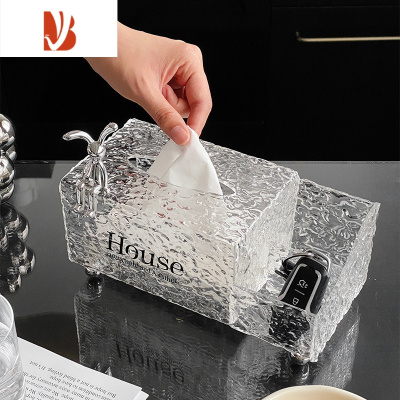 三维工匠轻奢抽纸盒家用客厅茶几餐厅创意可爱ins多遥控器收纳纸巾盒 轻奢纸巾盒+收纳[透明]