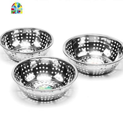 不锈钢洗淘米大孔洗菜盆圆形米筛小孔漏盆水果篮果盆沥水盆菜篮 FENGHOU 32cm大孔漏盆实际直径31.5cm洗洗菜篮