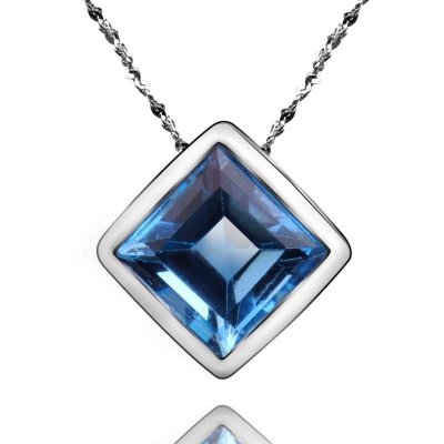 梦克拉Mkela 18K金镶蓝色托帕石吊坠 幻蓝 宝石吊坠