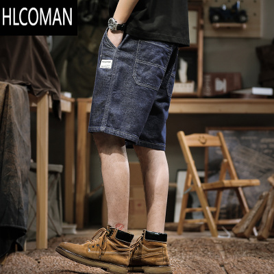 HLCOMAN新款美式复古水洗直筒牛仔短裤男夏季宽松大码简约潮流休闲五分裤