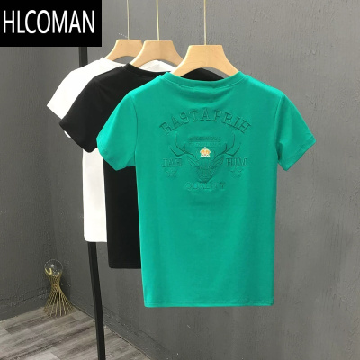 HLCOMAN小鹿刺绣半袖汗衫韩版修身夏季新款男士短袖T恤男装休闲体恤潮牌t
