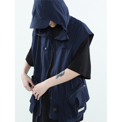 美式潮牌工装马甲男夏季新款户外机能风坎肩无袖背心马夹连帽外套