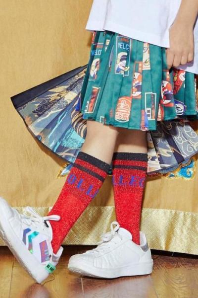 [1件3折价:37.5]moomoo童装女童裙装儿童裙装夏季新款女中童京剧戏曲染整百褶裙