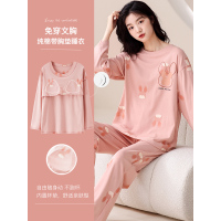 啄木鸟带胸垫纯棉睡衣女款春秋季长袖休闲可外穿女士居家居服套装