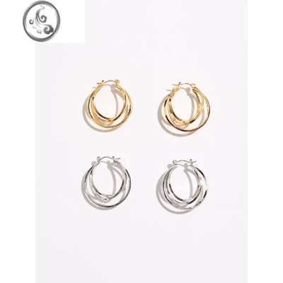 JiMiWEARRING 小众ins冷淡风三层交错圆圈耳扣女日韩扭曲缠绕耳环