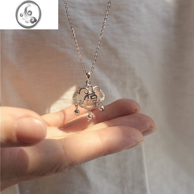 JiMiS925银银白玉髓平安锁项链女款2023年新款轻奢小众设计感吊坠