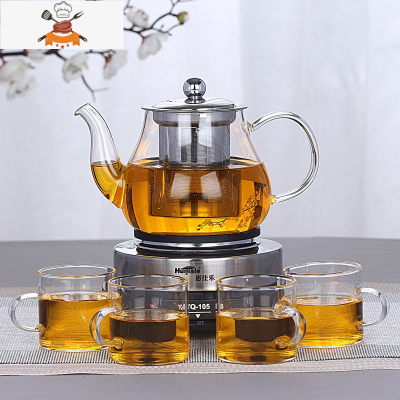 煮茶器玻璃煮茶壶小型养生壶电热茶炉加热烧水泡茶壶家用茶具套装 600毫升长嘴壶+电热炉+4个带把杯 敬平