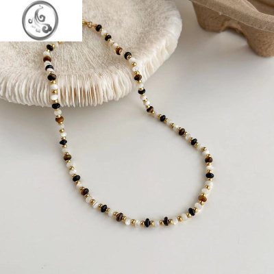 JiMisavi同款时髦小众设计虎眼石手工串珠项链锁骨链ins个性新款