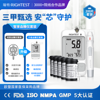 瑞特GM700SB血糖仪+GS700血糖试纸200片+200支微痛针+200片酒精棉片+采血笔1支