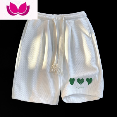 七斓夏季刺绣华夫格短裤男潮牌ins宽松休闲五分裤潮流外穿运动5分中裤