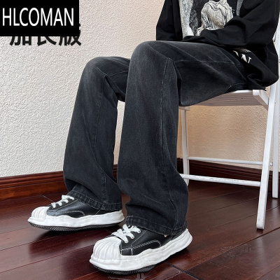 HLCOMAN微喇牛仔裤男加长版高个子男裤美式高街vibe190加绒直筒裤子