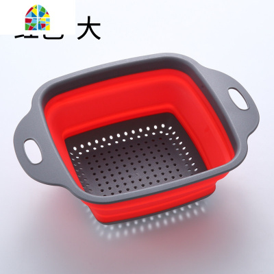 可折叠菜篮子厨房塑料洗菜盆长方形创意菜漏水果客厅 FENGHOU 圆形红色两件套(一大一小)洗菜篮洗菜篮