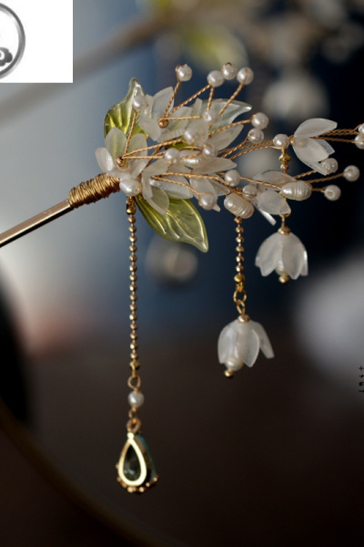 JiMi步摇发簪 旗袍配饰发饰清新热缩花头饰女仙气 日常简约裙子茶服