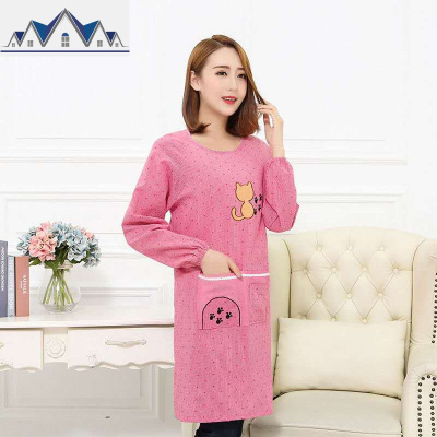 棉围裙长袖罩衣韩版时尚防油防污可爱成人厨房围裙罩衣反穿衣女 三维工匠