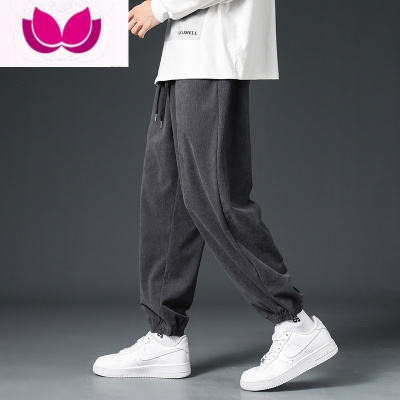 七斓灯芯绒裤子男士2023新款潮牌运动束脚九分卫裤宽松休闲长裤