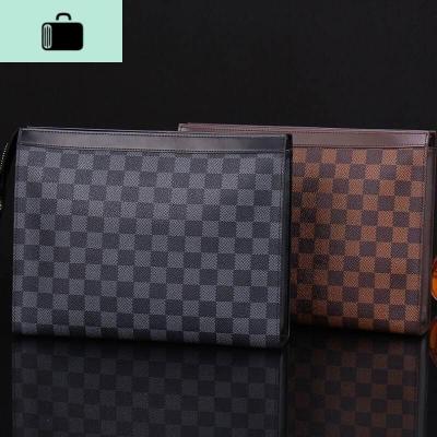 新款皮男士手拿包休闲商务拎包格子信封包男手抓包时尚夹包潮NEW LAKE男士手提包