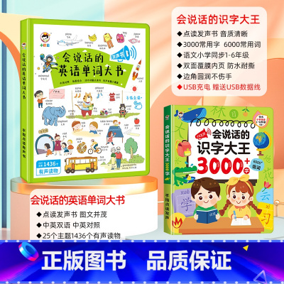 [点读发声 全套2册]英语单词大书+识字大王3000字 [正版]英语启蒙有声书 儿童英语单词点读发声大书 幼儿园小学生一