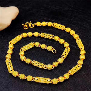 仿黄金越南沙金项链男霸气 镀金24k镂空圆柱金色链子圆珠久不掉色送女朋友老婆情人节七夕生日礼物 均色